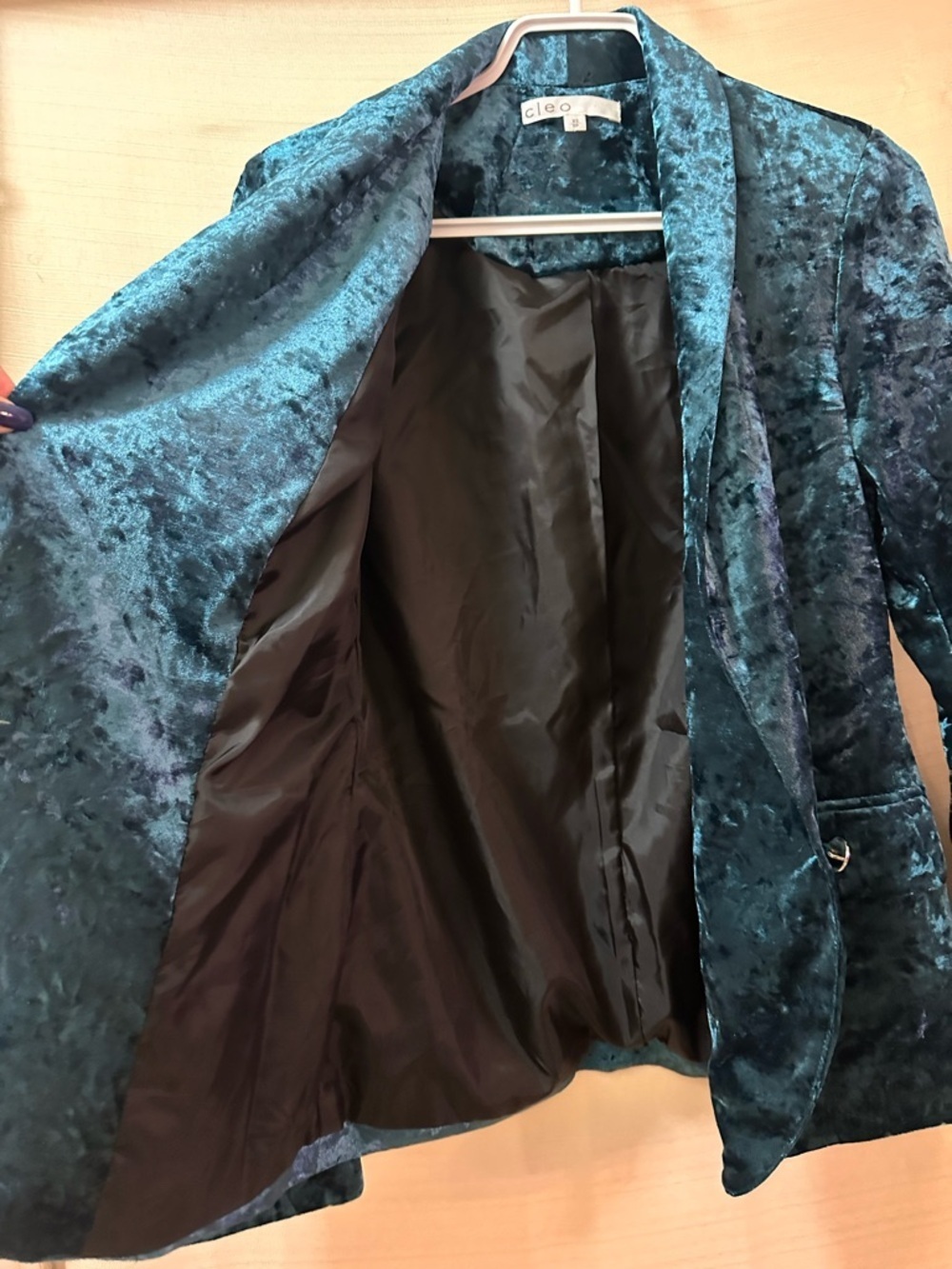 Cleo Teal Crushed Velvet Blazer XS Tailored Stretch Jacket Chic - Picture 6 of 8